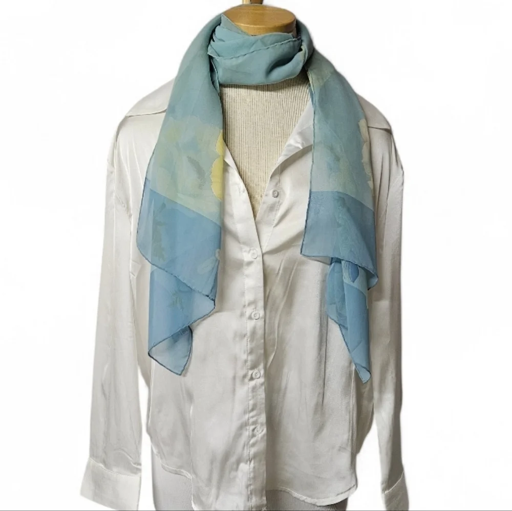 Salvatore Ferragamo Blue Floral Silk Scarf